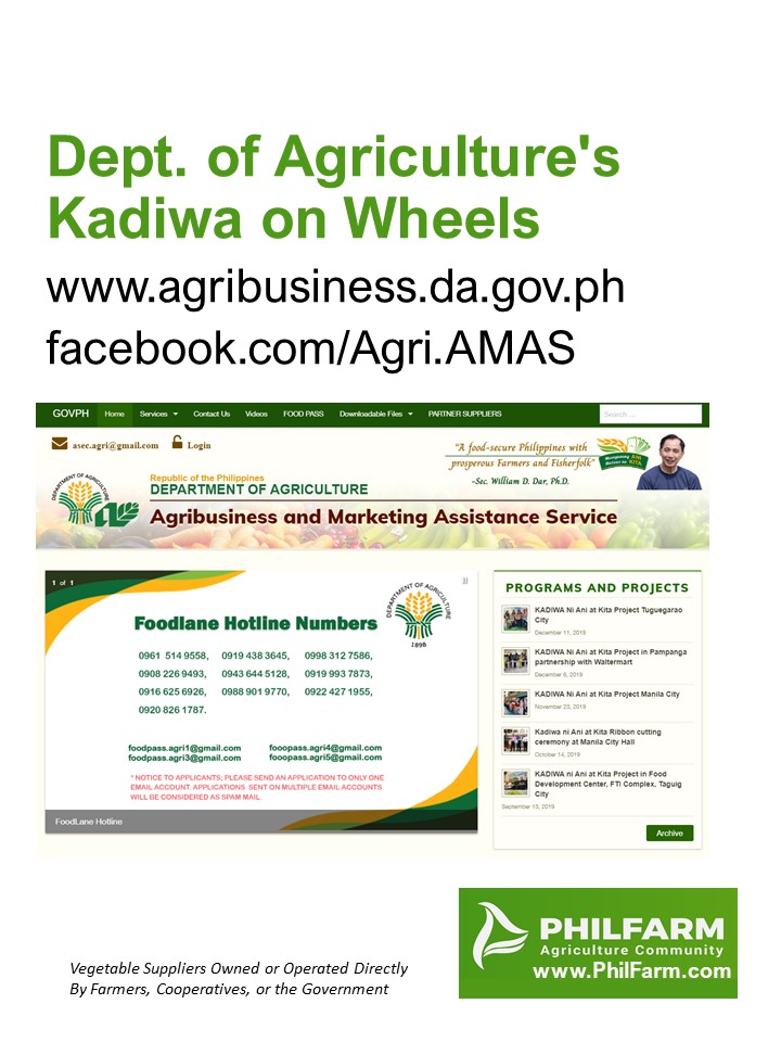 Dept. of Agriculture's Kadiwa on Wheels - www.agribusiness.da.gov.ph, facebook.com/Agri.AMAS